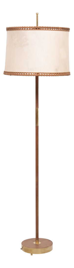 Leather and Brass Floor Lamp with Parchment Shade from Charlotte Wawer, Germany, 1950s