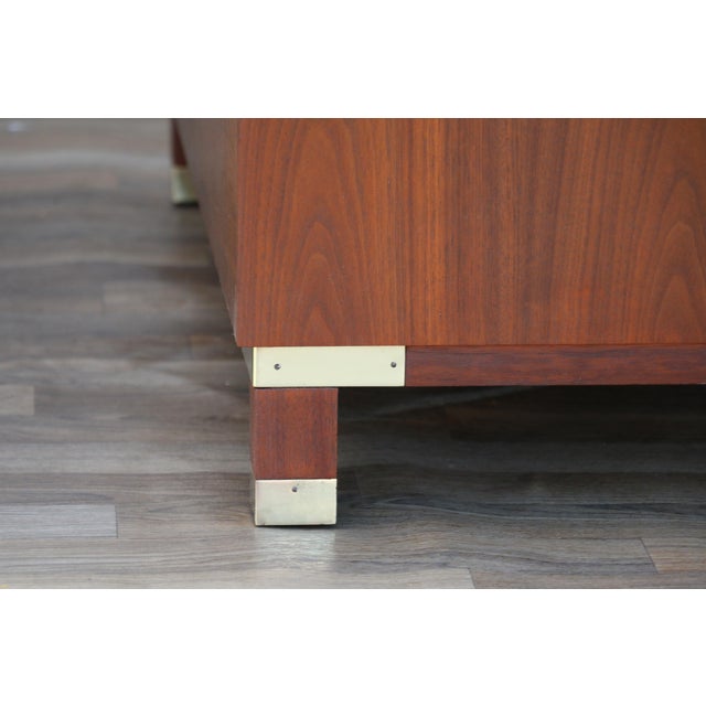 Pair of Mid-Century Modern Campaign Walnut Nightstands by Baker Milling Road | Brass Hardware, Circa 1960s For Sale - Image 10 of 18