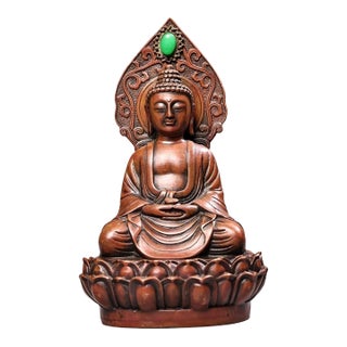 Copper Shakyamuni Buddha Statue With Inlaid Gemstone For Sale