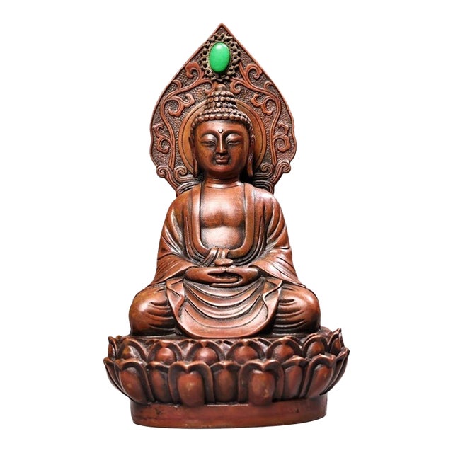 Copper Shakyamuni Buddha Statue With Inlaid Gemstone For Sale