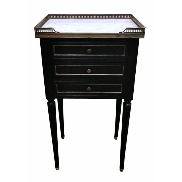 French Napoleon III Style Nightstand Black Wood and Carrara Marble, 1880s For Sale - Image 13 of 13