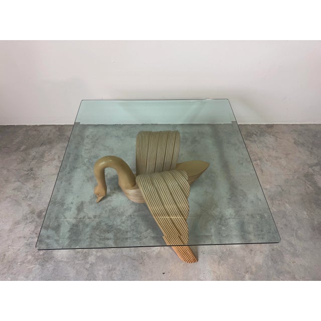 Vintage Coastal Carved Wood Swan Square Coffee Table With Beveled Glass Top/ Sold For Sale - Image 10 of 11
