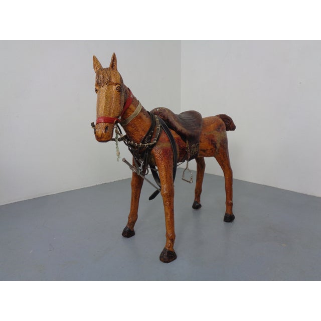 Large Wooden Horse with Leather Saddle, 1900 For Sale - Image 6 of 18