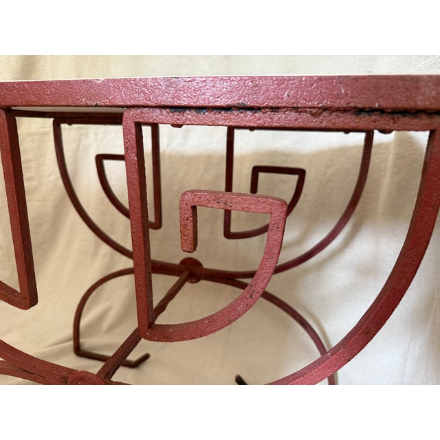 Metal Vintage Mid-Century Art Deco Greek Key Wrought Iron & Tile Top Accent Table For Sale - Image 7 of 9