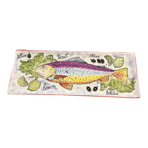 1990s Antica Fornace Italy Large Fish Platter 24in Hand Painted