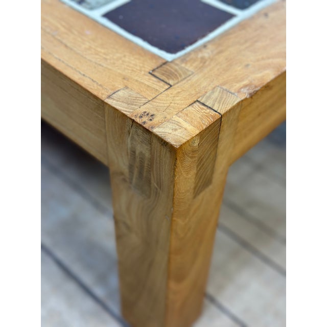 Coffee Table in Elm and Stoneware from Maison Regain, 1970s For Sale - Image 4 of 10