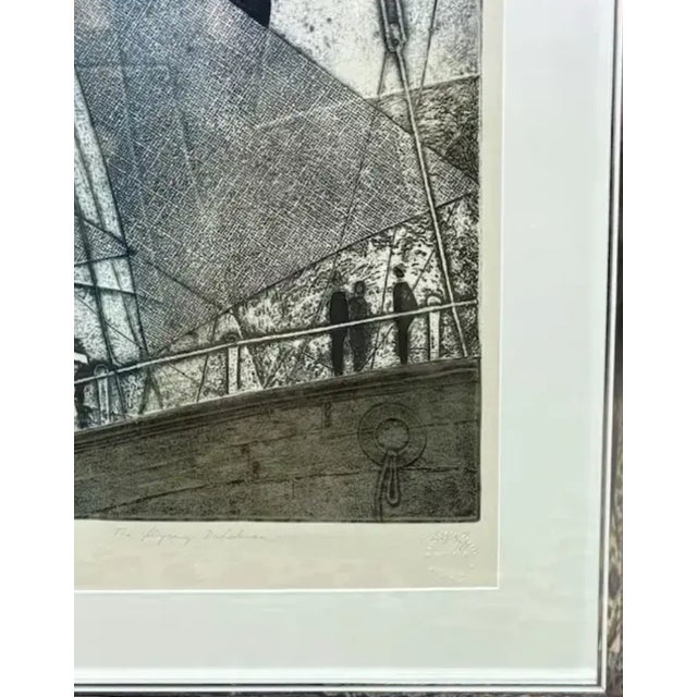 Mid Century - Mikulas Kravjansky "The Flying Dutchman" Mixed Media Abstract Etching, 1981. - Signed, Numbered, Titled, Framed - Nautical, Maritime For Sale In New York - Image 6 of 9