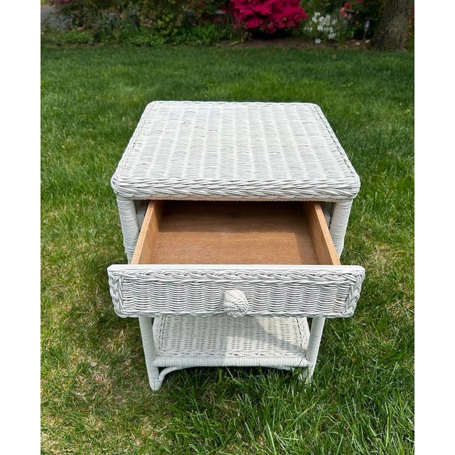 1990s White Wicker Night Stand Table Chairish