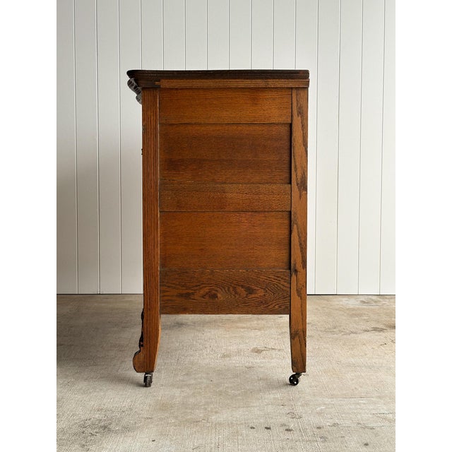 Antique Oak Serpentine Chest With Original Casters and Brass Hardware For Sale - Image 16 of 17
