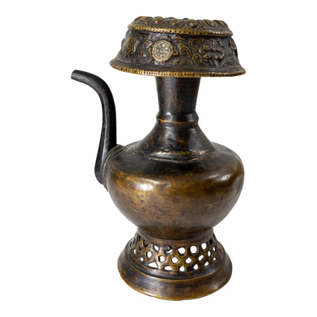 19th or 20th Century Chinese Tibetan Bronze Ewer Pitcher With Buddhist Emblems For Sale