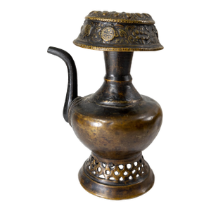 19th or 20th Century Chinese Tibetan Bronze Ewer Pitcher With Buddhist Emblems