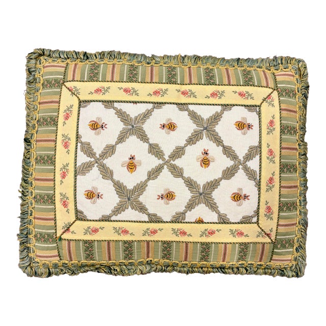 Vintage French Aubusson Style Tapestry Pillow - Napoleonic Bee Motif For Sale