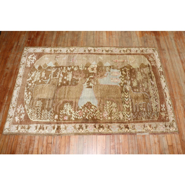 Brown Vintage Zabihi Collection Reindeer Turkish Rug For Sale - Image 8 of 9