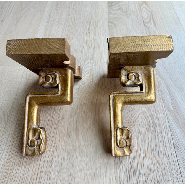 Art Deco 1930s Art Deco Carved Gilt Wood Wall Brackets / Shelves - A Pair For Sale - Image 3 of 12