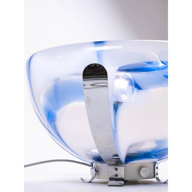 Italian Blue Murano Glass & Chrome Tulip Table Lamp or Flush Mount from Mazzega, 1970s For Sale - Image 3 of 7