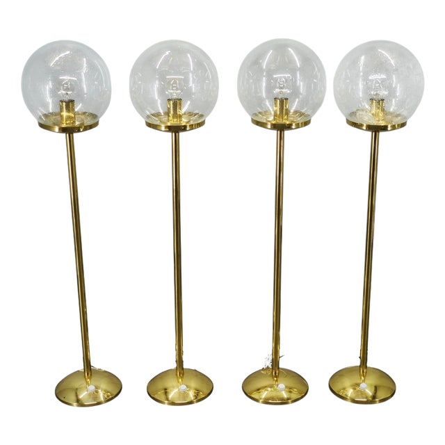 Space Age Brass and Bubble Glass Floor Lamps by Kamenický Šenov 1970s, Set of 4 For Sale