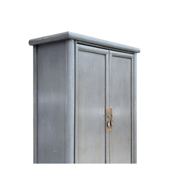 1990s Oriental Weathered Gray Tall Narrow Noodle Cabinet Armoire For Sale - Image 5 of 8