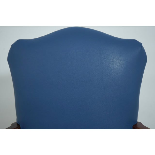 1990s Eagle Carved Arm Blue Leather Armchair For Sale - Image 5 of 18