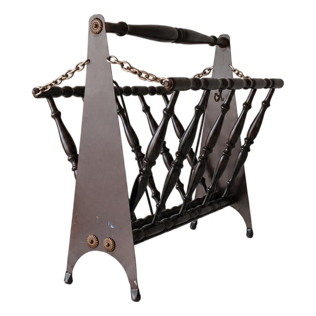 Mid-Century Modern Italian Ebonized Wood Folding Accordion Magazine Rack, 1950s For Sale