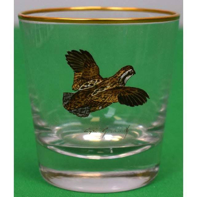 Mid 20th Century Set X 4 Cyril Gorainoff Hand Enamel Painted Game Bird Old Fashioned Glasses For Sale - Image 5 of 5