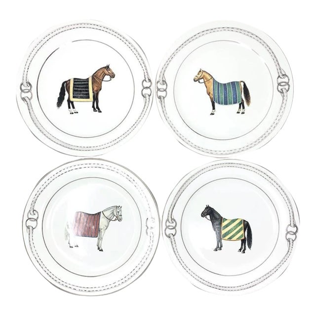 Contemporary The Mane Lion Hand Painted Salad Plates - the Devon Collection- Set of 4 For Sale