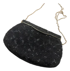 1940s High Quality Black Beads and Brass French Evening Bag