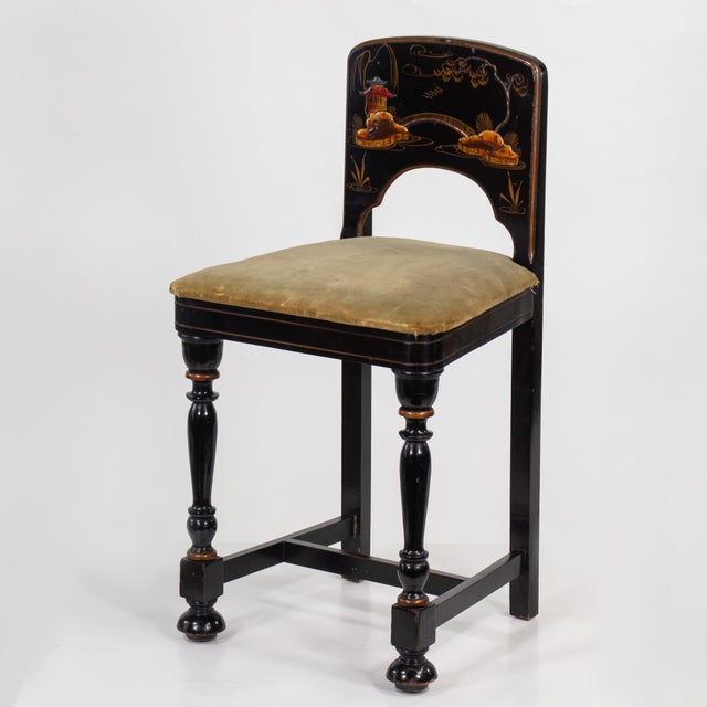 Chinoiserie Midcentury Chinoserie Lacquered Small Accent Chair For Sale - Image 3 of 18