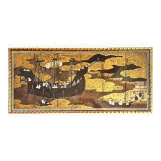 Vintage Japanese Print - Ship Entering the Harbor For Sale