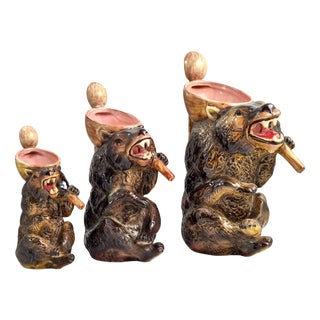 Antique English Majolica Graduated Bear Syrup Jugs by Joseph Holdcroft, 1875, Set of 3 For Sale