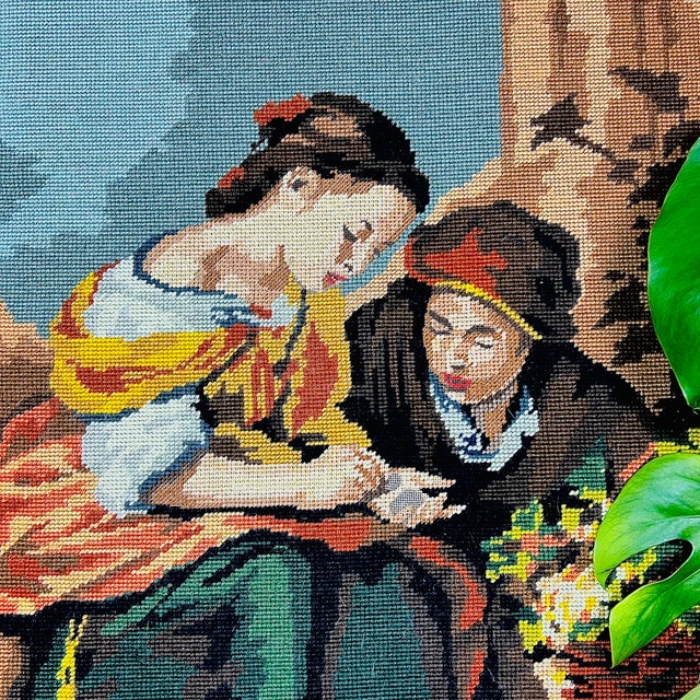 Brown Grand-Sized Framed Margot De Paris Needlepoint After Murillo, “The Little Fruit Sellers,” 30" For Sale - Image 8 of 9