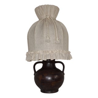 Vintage Table Lamp with Brown Ceramic Base, 1970s For Sale