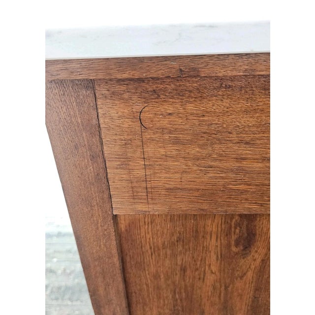1930s French Oak Art Deco Nightstand Marble Top Bedside Cabinet End Table For Sale - Image 10 of 17