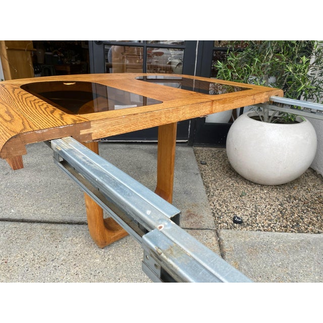 Wood 1980s Vintage Solid Oak and Smoke Glass Oval Dining Table For Sale - Image 7 of 8
