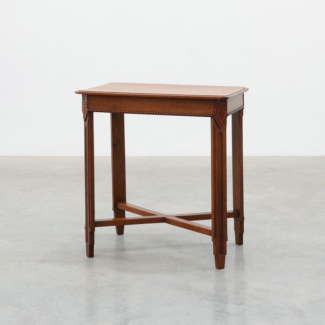 Art Deco French Side Table with Fluted Legs, Carved Frieze and X-Stretcher, 1920s For Sale - Image 13 of 13