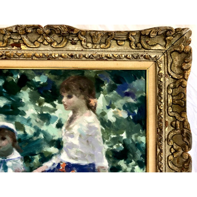 Late 20th Century Impressionist Painting of Young Girls in a Garden, by André Gisson For Sale - Image 5 of 8