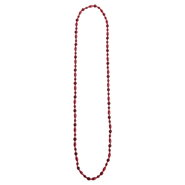 Vintage Red Long Amber Necklace, 1960s For Sale