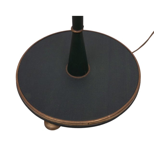 Forest Green Green Leather Rapt Floor Lamp with Shade attributed to Jacques Adnet, France, 1950s For Sale - Image 8 of 11