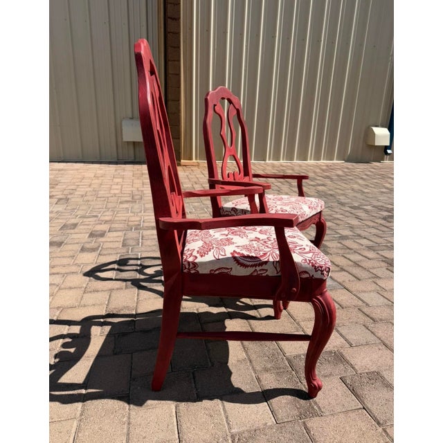 Vintage Red Chinoiserie-Style Armchairs With Floral Upholstery For Sale - Image 9 of 11