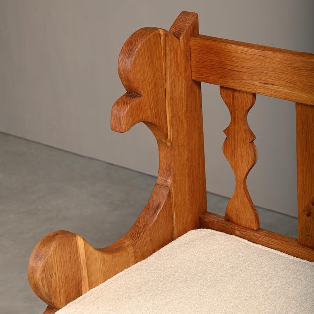 Scandinavian Hall Bench in Oak and Bouclé Cushion in the style of Henning Kjærnulf, 1960s For Sale - Image 12 of 16