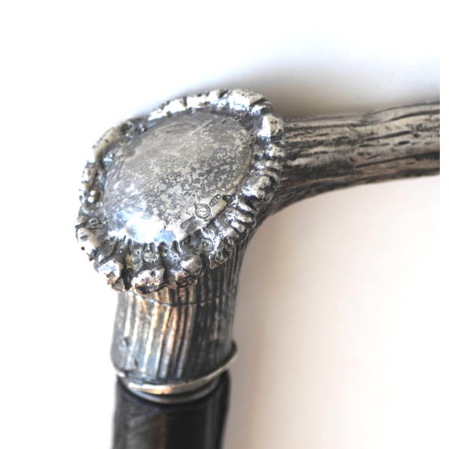Late 20th Century Belfiore 925 Sterling Silver Deer Antler Handle Cane/Walking Stick For Sale - Image 11 of 17