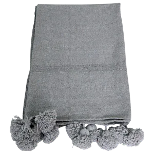 Moroccan Gray Wool PomPom Blanket