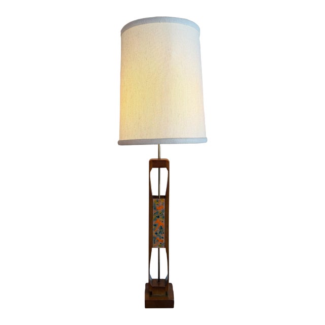 Mid Century Modern Modeline Walnut Enamel and Burlwood Table Lamp by John Keal C. 1959 For Sale
