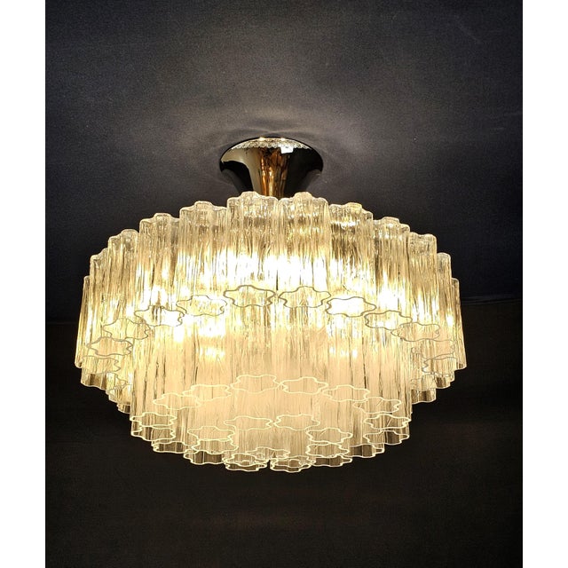 Silver Vintage Murano Glass Ceiling Light in the style of Barovier, Italy, 1980s For Sale - Image 8 of 12
