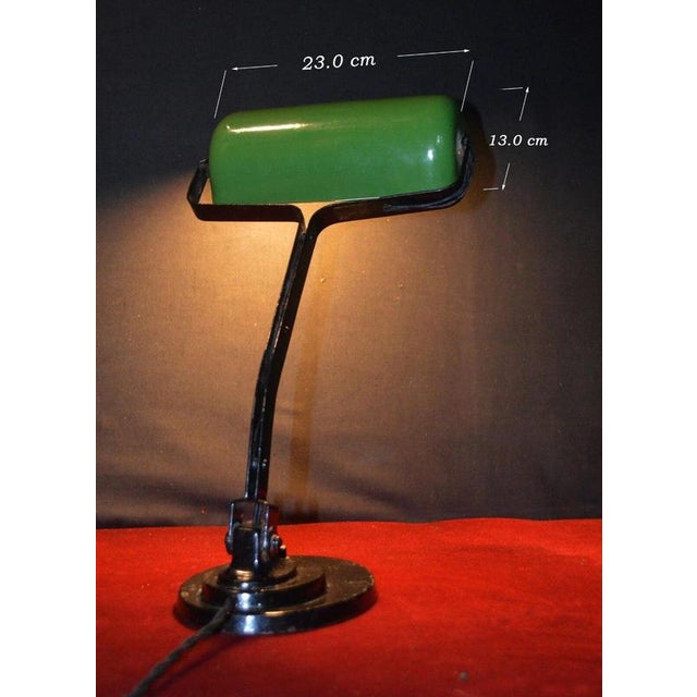 Belgian Art Deco Green Enamel Adjustable Desk Lamp from Sevadac, 1920s For Sale - Image 11 of 17