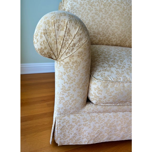 1990s Comfy Vintage Easy Chair and a Half - Reupholstered in a Soft Yellow Chinoiserie Fabric For Sale - Image 4 of 12