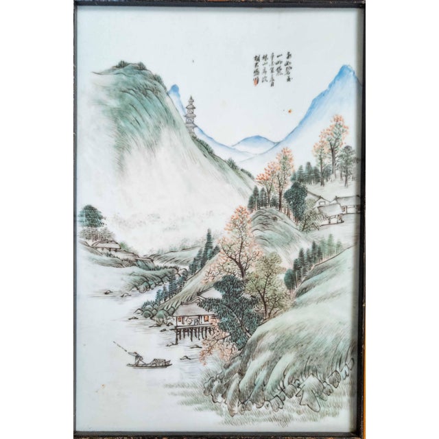 We are selling this Chinese painted porcelain plaque. This plaque appears to be from the Republic Era, it has the cyclical...