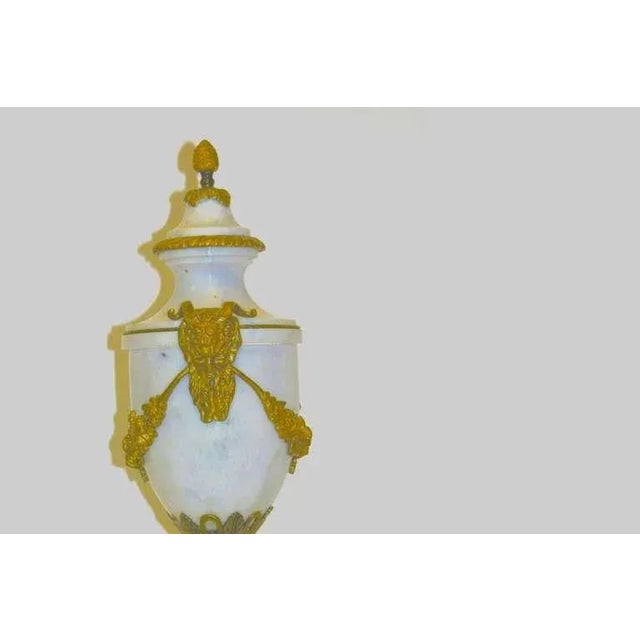 French Rare c.1820 Monumental White Marble Gilt Bronze Mounts Cassolette Urn For Sale - Image 3 of 9