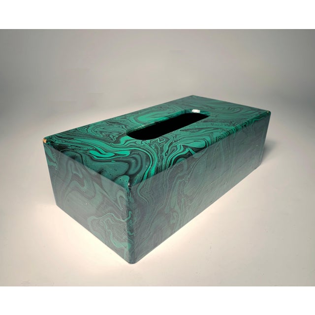Vintage Handcrafted/Painted Faux Malachite Tissue Box For Sale - Image 4 of 9