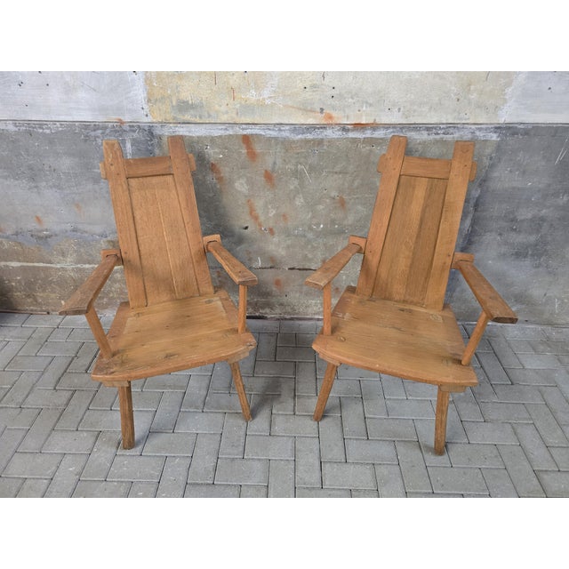 Vintage Rustic Oak Chairs with Leather Cushions, 1970s, Set of 2 For Sale - Image 16 of 18