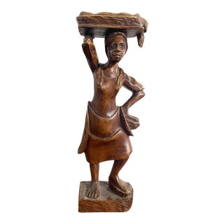 Vintage African Wood Sculpture of a Female Figure 12" H For Sale